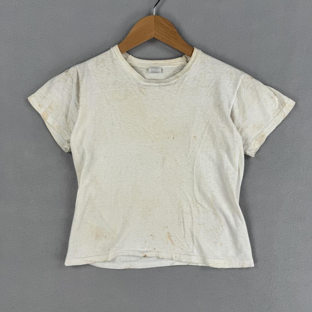 Vintage Derby Shirt Size 16 White Cotton Short Sleeve Crewneck Paper Thin 70s